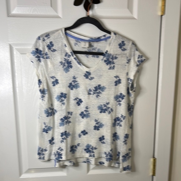 Joie Blue Floral Linen V-Neck Top and Bozzolo 100% Rayon V-Neck Top Bundle Sz L - Picture 5 of 15